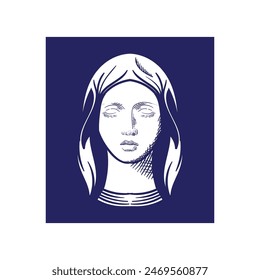 Vintage Veil Nun Angel Woman Girl Lady Wing Pray Statue Sculpture Design Vector