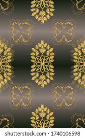 Vintage velvet wallpaper in the damask baroque style. Vector gold glitter surface design
