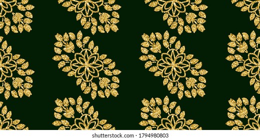 Vintage velvet wallpaper in the damask baroque style. Vector gold glitter surface design