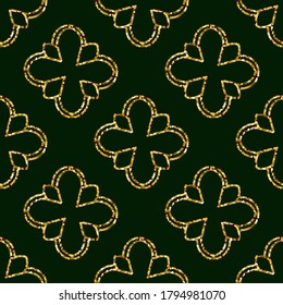 Vintage velvet wallpaper in the damask baroque style. Vector gold glitter surface design