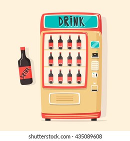 Vintage vending machine with drinks. Retro cartoon style. Vector illustration. Isolated background. Drinking water