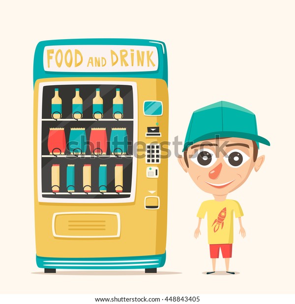 ビンテージ自動販売機と飲み物 レトロな漫画スタイル ベクターイラスト 分離型背景 きれいな水を購入 飲料水 のベクター画像素材 ロイヤリティフリー