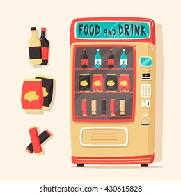 Vintage vending machine with food and drinks. Retro style