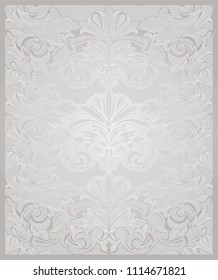 vintage vertical background in pearl white with gold,with classic Baroque pattern, Rococo with darkened edges, wedding background (card, invitation, banner)
