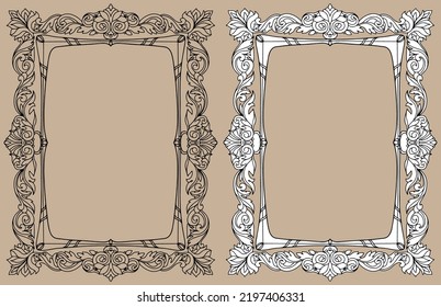 Vintage vertical openwork flower frame vertical spring card vector. Black and white flowering branches.