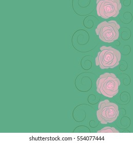 Vintage vertical pattern with indian batik style rose flowers. Floral vector background with copy space (place for your text). Seamless pattern with blue, green and neutral roses.