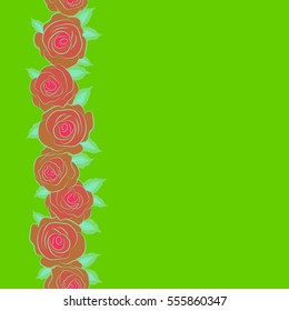 Vintage vertical pattern with indian batik style rose flowers. Floral vector background with copy space (place for your text). Seamless pattern with green, pink and neutral roses.