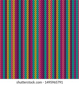 Vintage vertical stripes knitting texture geometric vector seamless. Fair isle sweater knitwear fabric print. Winter seamless knitted pattern. Fabric canvas illustration.