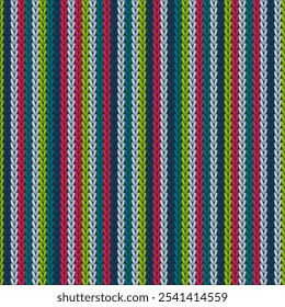 Vintage vertical stripes knitting texture geometric vector seamless. Rug knit effect ornament. Fashionable seamless knitted pattern. Abstract xmas wallpaper.