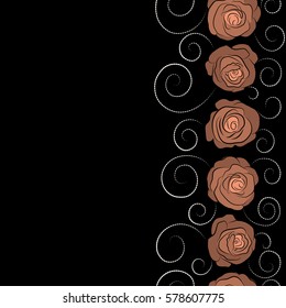 Vintage vertical watercolor roses. Hand drawn vector seamless pattern with copy space (place for your text) in orange and beige colors.