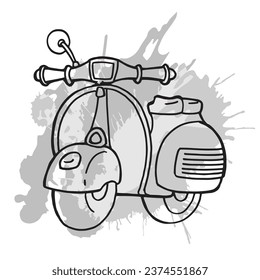 vintage vespa motorcycle hand drawing illustration vector, isolated in grey abstract background