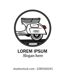 vintage vespa scooter logo, classic motorcycle design.