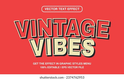 Vintage vibes editable text effect template, 3d cartoon vintage text style, premium vector	
