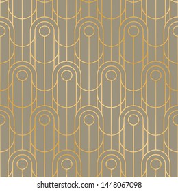 Vintage vibes geometric line grid seamless pattern. Concept golden oval frames rapport in mid-century style. Repeatable motif for fabric, textile, wrap, surface, web and print design. 