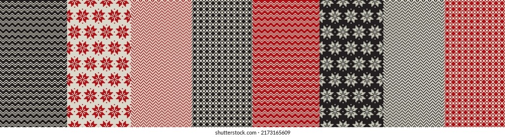 Vintage vibes Ukraine geometry floral seamless pattern set in red and black colors. Traditional cross stich patterns collection. Vector geometric repeatable motif for textile, print, wrap, scrapbook.