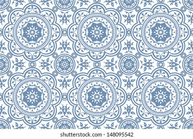 Vintage Victorian Age Blue seamless pattern 