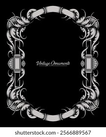 Vintage victorian engraved frame design vector. Monochrome colour