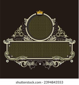 Vintage Victorian Fantasy Frame Vector Art Composition Suitable for Logo, Badge, Emblem, Poster and Print Designs