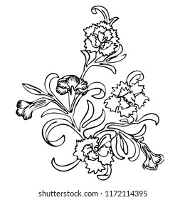 Vintage Victorian floral elements in black and white style.Design elements isolated on white backgroundare great for decorating business cards,advertising on paper,stickers,badges,bijouterie,tattoo.