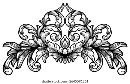 Vintage Victorian Oriental Vector Damask Pattern. Classical baroque ornament. Ornate Floral engraved ornamental. Decorative design element Flourish filigree.