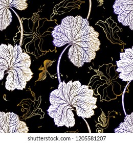 Vintage Victorian pattern with hand drawn leaves. Seamless ornament. Can be used for wallpaper, website background, textile, phone case print