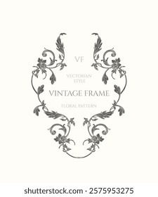 Vintage Victorian style frame. Contour drawing of floral pattern.