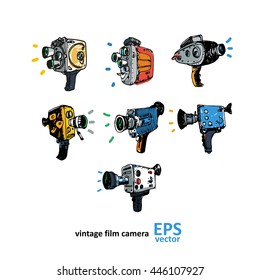 Vintage video camera drawing on a white background illustration