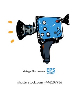 Vintage video camera drawing on a white background illustration
