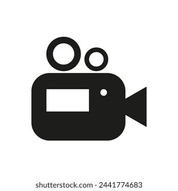 Vintage video camera icon. Classic film recording equipment. Old school cinema symbol. Retro camcorder graphic. Vector illustration. EPS 10.