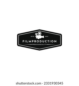 Vintage video camera logo design with hipster drawing style