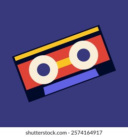 Vintage video cassette in flat design. Cinema and movie nostalgia symbol. Vector illustration isolated.