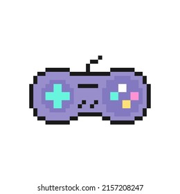 Vintage video game console gamepad icon in pixel art design isolated on white background