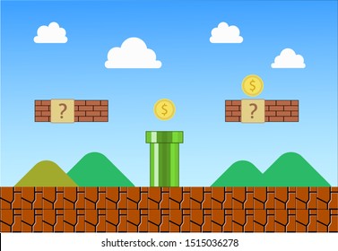 ilustración vintage de fondo del videojuego Mario con las monedas