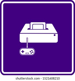 vintage videogame console with wired controlled purple vector sign