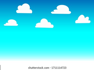 Vintage videogame objects: blue sky with white clouds background. Stock vector illustration isolated on white background.