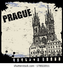 Vintage view of Prague on the grunge poster, vector illustration