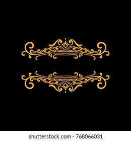 Vintage vignette or borders on black background. Gold texture hand drawn retro border. Design element for wedding invitation or menu, banner, postcard, save the date card. Vector illustration.
