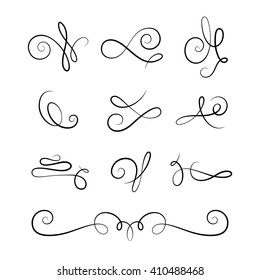 Vintage vignettes and flourishes, vector set of calligraphic decorative design elements in retro style on white