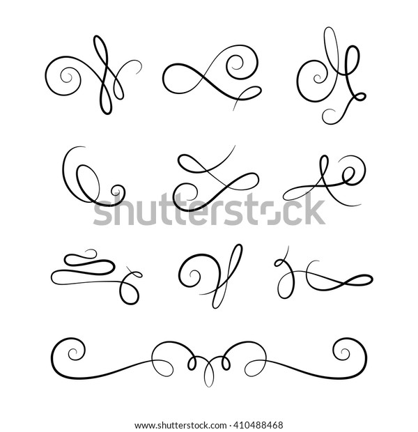 Vintage vignettes\
and flourishes, vector set of calligraphic decorative design\
elements in retro style on\
white