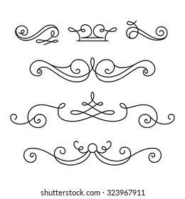 Vintage vignettes, page decoration template, set of calligraphic decorative design elements in retro style, vector scroll embellishment on white