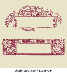 Vintage vignettes in a retro style of brown color on a light background.