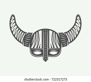 Vintage viking helm in retro style. Monochrome Graphic Art. Vector Illustration.