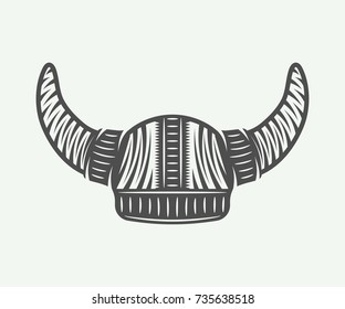 Vintage viking helm in retro style. Monochrome Graphic Art. Vector Illustration.

