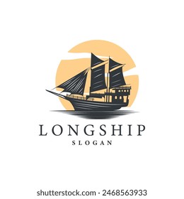 vintage viking longship warship logo traditional ocean sailboat silhouette design