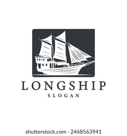 vintage viking longship warship logo traditional ocean sailboat silhouette design