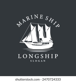 vintage viking longship warship logo traditional ocean sailboat silhouette design