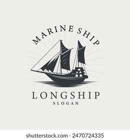 vintage viking longship warship logo traditional ocean sailboat silhouette design