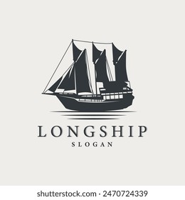 vintage viking longship warship logo traditional ocean sailboat silhouette design