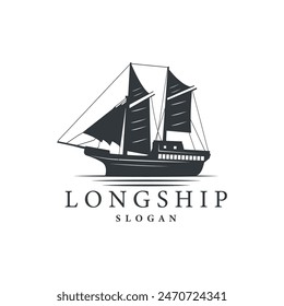 vintage viking longship warship logo traditional ocean sailboat silhouette design