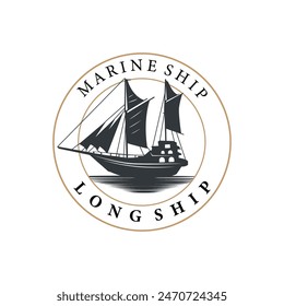 vintage viking longship warship logo traditional ocean sailboat silhouette design